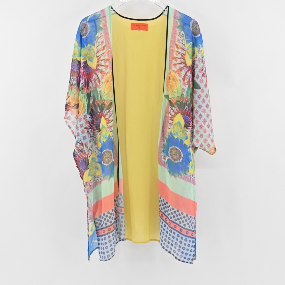 CLOVER CANYON Kimono Womens Size M Multicolor Mixed Print Open Front Longline